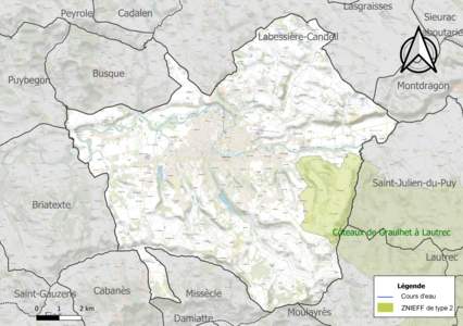 Carte de la ZNIEFF de type 2 sur la commune.