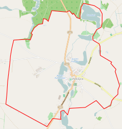 Mapa konturowa Pełczyc, na dole znajduje się punkt z opisem „Pełczyce”