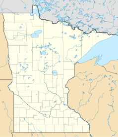 Mapa konturowa Minnesoty, blisko centrum po lewej na dole znajduje się punkt z opisem „St. Augusta”