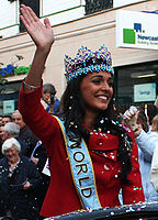 Miss World 2009 Kaiane Aldorino at her homecoming in Main Street, Gibraltar.