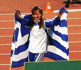 Hrysopiyi Devetzi tijdens de World Cup in Athene in 2006.