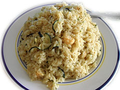 Ριζότο με γαρίδες και κολοκυθάκια (Risotto ai gamberetti e zucchine).