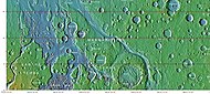 Topography map of Oxia Palus region of Mars, showing the location of a number of chaos regions