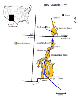 Localisation du rift du Rio Grande à travers le Colorado et le Nouveau Mexique