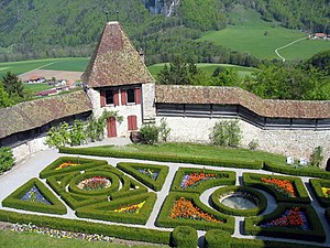 Le jardin à la française du château de Gruyères (canton de Fribourg).