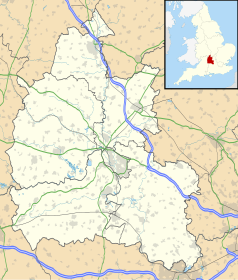 Mapa konturowa Oxfordshire, w centrum znajduje się punkt z opisem „Jesus College”