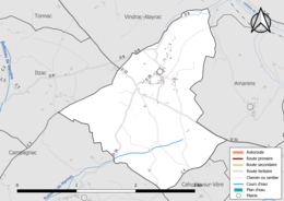 Carte en couleur présentant le réseau hydrographique de la commune