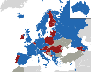 A coloured map of the countries of Europe