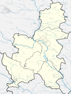 Mapa konturowa powiatu pińczowskiego, po prawej nieco u góry znajduje się punkt z opisem „Chwałowice”