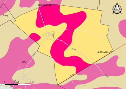 Carte montrant en couleurs le zonage géologique simplifié d'une commune