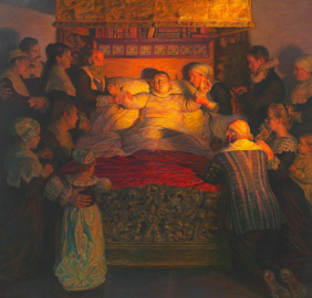 Kristian Zahrtmanns maleri Leonora Christinas død, 1901, 108 x 112 cm.