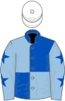 Royal bluer and light blue (quartered), light blue sleeves, royal blue stars, white cap