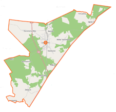 Mapa konturowa gminy Czeremcha, blisko centrum na lewo znajduje się punkt z opisem „Placówka Straży Granicznej w Czeremsze”