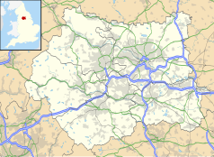 Mapa konturowa West Yorkshire, u góry znajduje się punkt z opisem „Eldwick”