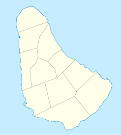 Mapa konturowa Barbadosu, na dole po lewej znajduje się punkt z opisem „Bridgetown”