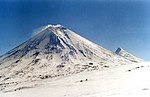 A snow covered volcano