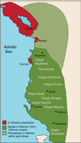 Карта санджака Албания в 1431 году