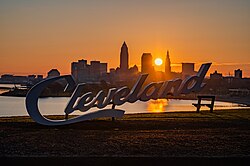 The Cleveland sign at Edgewater Park at sunrise