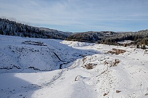 Blick auf den entleerten Stausee Soboth Richtung Norden