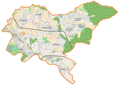 Mapa konturowa gminy Czernica, w centrum znajduje się punkt z opisem „Wojnowice”