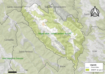 Carte de la ZNIEFF de type 2 sur la commune.