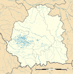 Mapa konturowa Indre, blisko centrum na prawo znajduje się punkt z opisem „Châteauroux”