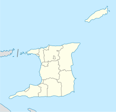 Mapa konturowa Trynidadu i Tobago, blisko centrum na lewo znajduje się punkt z opisem „Port-of-Spain”