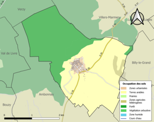 Carte en couleurs présentant l'occupation des sols.