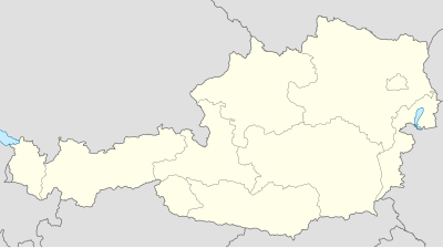 Mapa konturowa Austrii, po prawej nieco u góry znajduje się punkt z opisem „Wiedeń”, natomiast na dole po prawej znajduje się punkt z opisem „Graz”