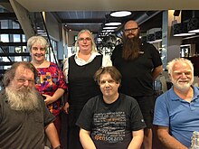 Photograph of six Wikipedians