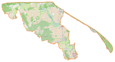 Mapa konturowa powiatu puckiego, u góry po lewej znajduje się punkt z opisem „Krokowa”