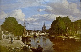 Vue du port de Quimper, prise de l'aval, vers 1857 musée des Beaux-Arts de Quimper[80].