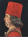 Portrait of Borso d'Este, attributed to Vicino da Ferrara. Pinacoteca of the Sforza Castle in Milan, Italy.