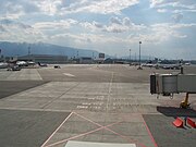 The landing field with hangars in front of Terminal 2