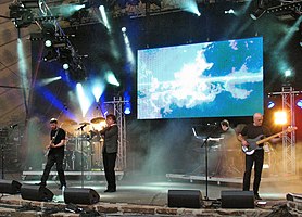 IQ at the Night of the Prog Festival, 9 July 2011. L-R: Mike Holmes, Paul Cook (hidden), Peter Nicholls, Neil Durant, and Tim Esau.