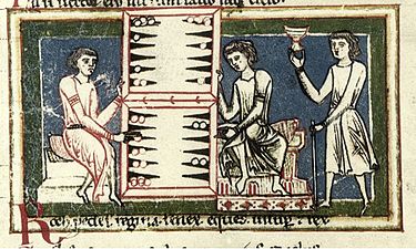 Medieval illustration of tabula players from the 13th century Carmina Burana.