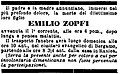 1 ottobre 1885 Necrologio di Emilio Zopfi