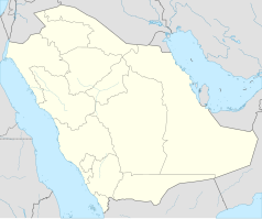 Mapa konturowa Arabii Saudyjskiej, po lewej nieco na dole znajduje się punkt z opisem „King Abdullah Sports City”