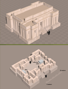 El temple del nivell vii d'Èridu, final del mil·lenni v aC. Edifici monumental de pla tripartit característic del calcolític tardà