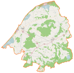 Mapa konturowa powiatu sławieńskiego, po prawej nieco u góry znajduje się punkt z opisem „Nosalin”