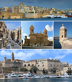 From top: Skyline, typical street, Parish Church, Gardjola, Land Front.