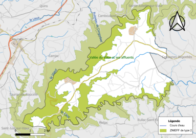 Carte de la ZNIEFF de type 2 de la commune.