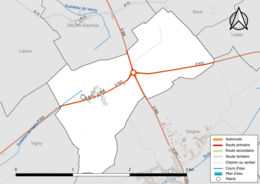 Carte en couleur présentant le réseau hydrographique de la commune