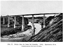 Photographie noir et blanc datant de 1862 et représentant le viaduc de Grandfey et avec une légende en allemand