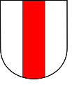 Escut d'argent amb un pal de gules