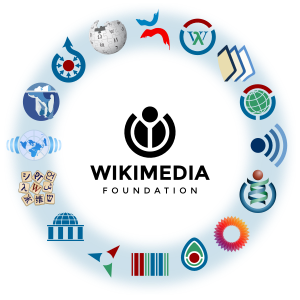 Familia de logotipos de Wikimedia. En el centro, el logotipo de la Fundación Wikimedia con el texto «Wikimedia Foundation» (Fundación Wikimedia), rodeado por 14 logotipos de proyectos Wikimedia más el logotipo comunitario.