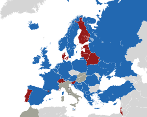 Um mapa colorido dos países da Europa