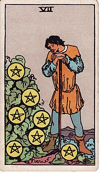 The Seven of Pentacles, Rider-Waite deck