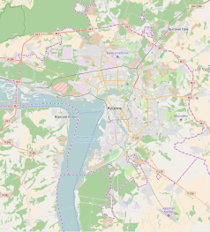 Mapa konturowa Kazania, w centrum znajduje się punkt z opisem „Stadion Centralny”