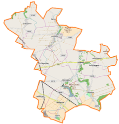 Mapa konturowa gminy Mściwojów, u góry po lewej znajduje się punkt z opisem „Godziszowa”